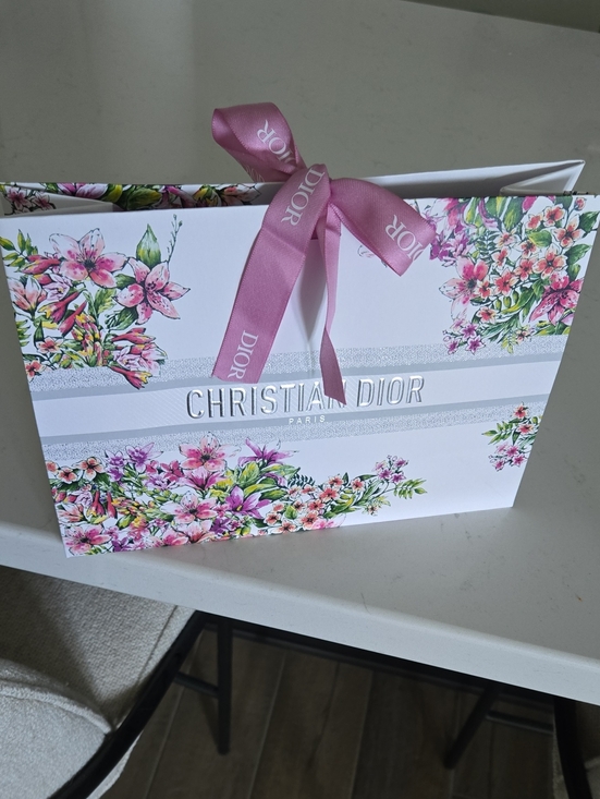 Dior Accessories - New Never Used Christian Dior Floral Gift Bag with Pink Ribbon 9 1/2 × 7 In